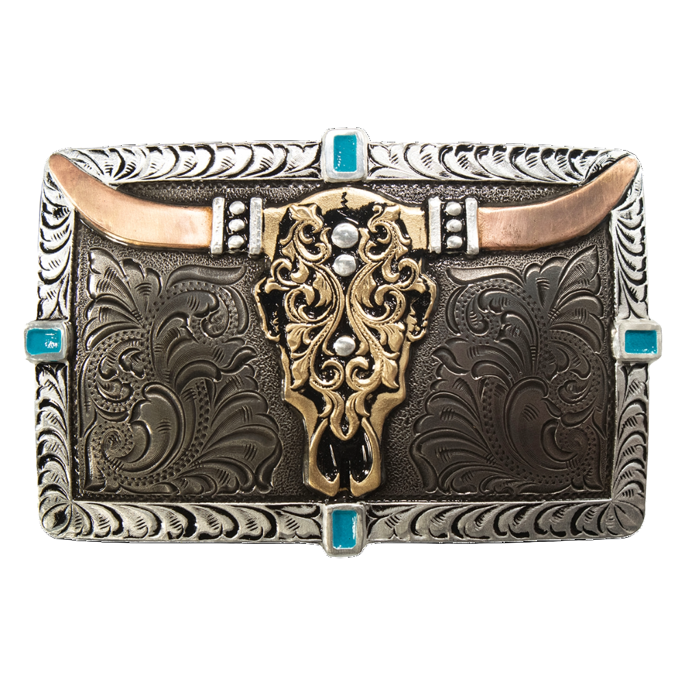 Crumrine Men's Rectangle Turquoise Cow Skull Belt Buckle C10012