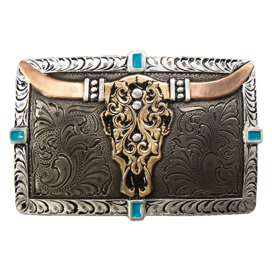 Crumrine Men's Rectangle Turquoise Cow Skull Belt Buckle C10012
