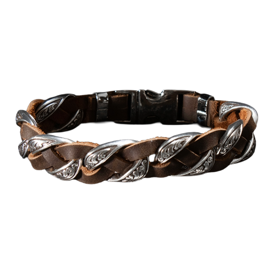 Silver Strike Men's Chain Link Brown Leather Bracelet D4711002