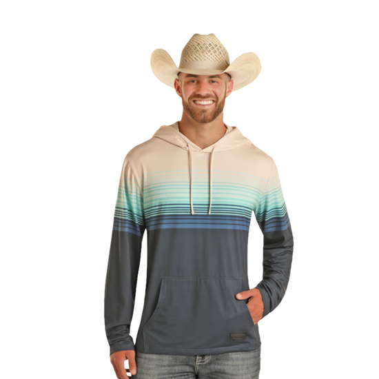 Rock & Roll Denim Striped Color Block Navy Hoodie BM94T03546-42