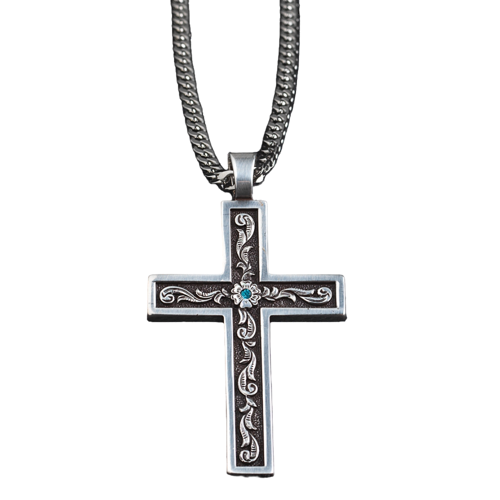 Twister Men's Cross Aqua Stone Pendant Necklace 32152