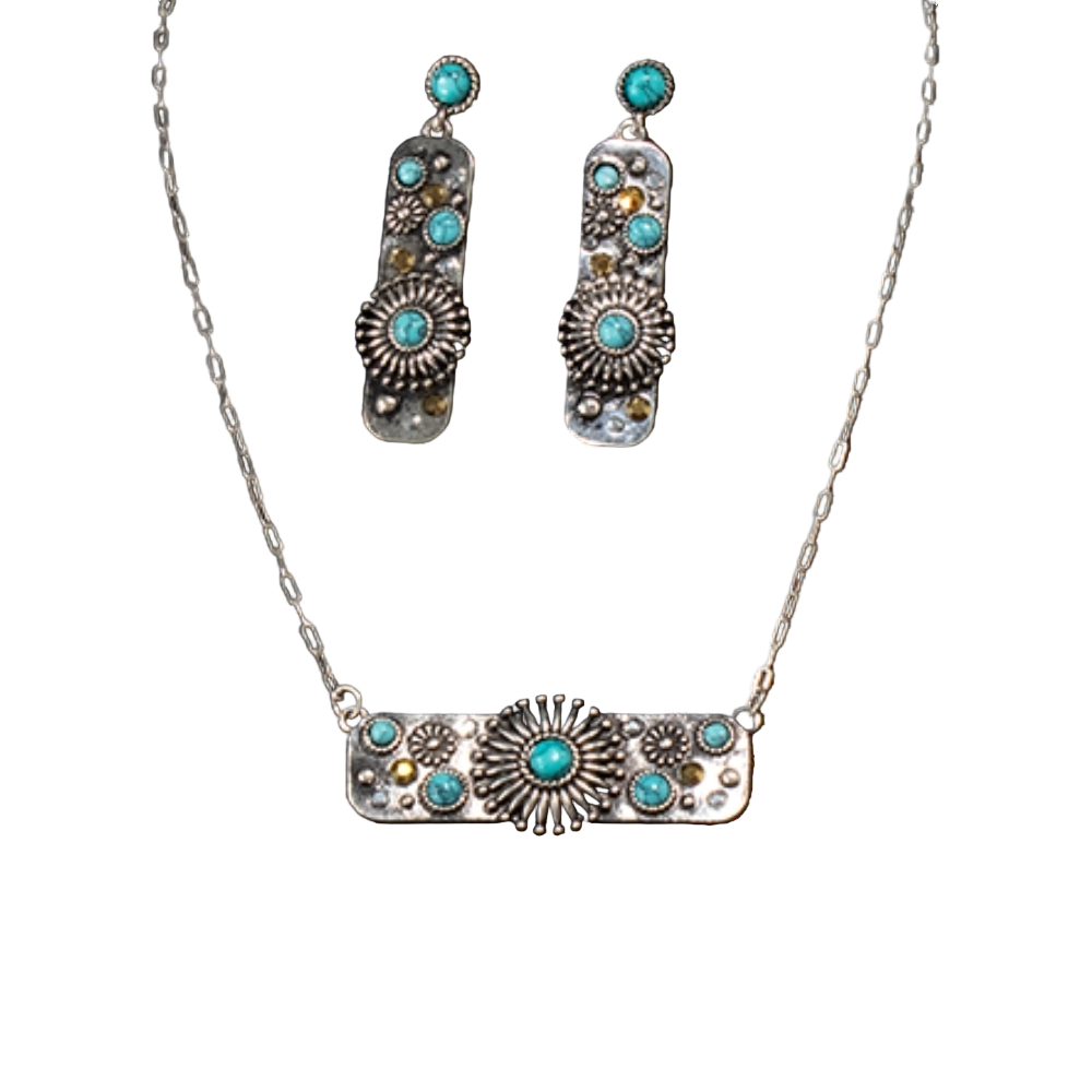Silver Strike Ladies Metal Turquoise Necklace & Earring Set D450024233