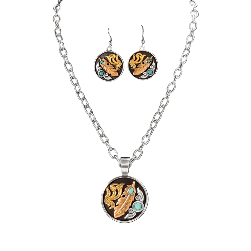 Silver Strike Ladies Turquoise Stone Feather Jewelry Set D450024897