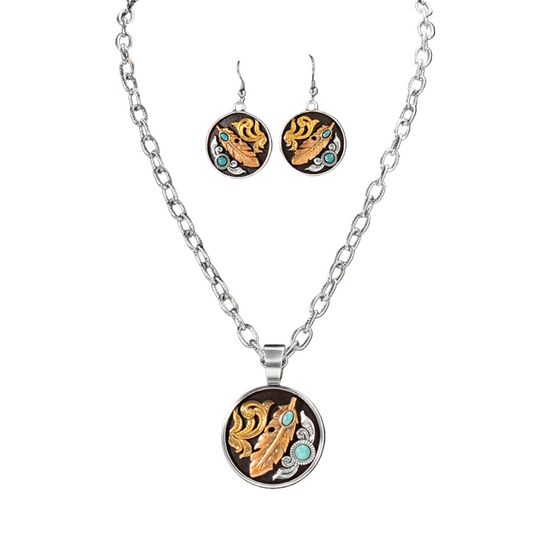 Silver Strike Ladies Turquoise Stone Feather Jewelry Set D450024897