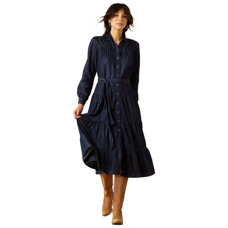 Ariat Women's Sahara Dark Wash Denim Long Sleeve Midi Dress Ariat Women's Sahara Dark Wash Denim Long Sleeve Midi Dress
