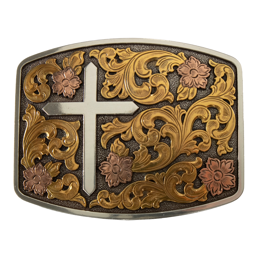 Nocona Men's Rectangle Floral Cross Belt Buckle 37945