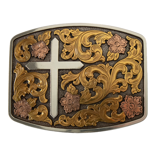 Nocona Men's Rectangle Floral Cross Belt Buckle 37945