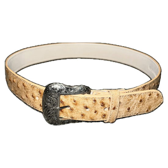 Cowtown Men's Cowhide Tan Ostrich Print Belt H6077