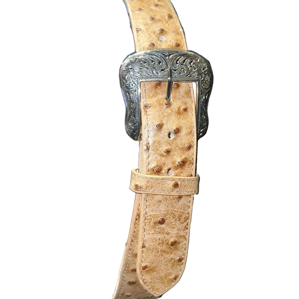 Cowtown Men's Cowhide Tan Ostrich Print Belt H6077