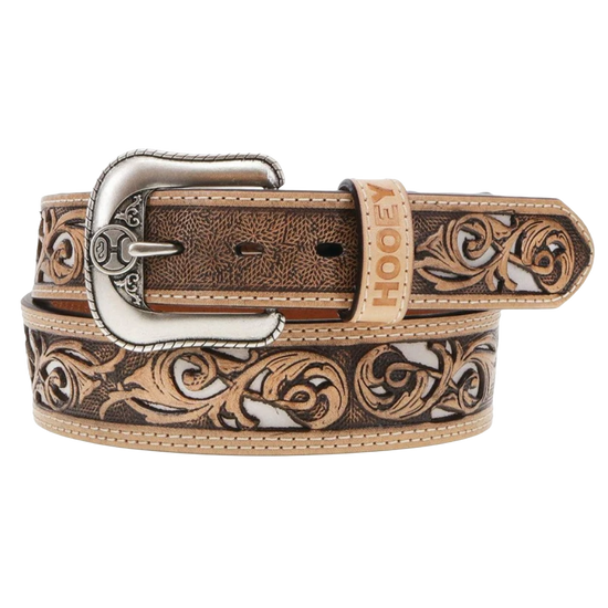 Hooey Men's "Top Notch" Hand Tooled Natural & Ivory Belt HMBLT001