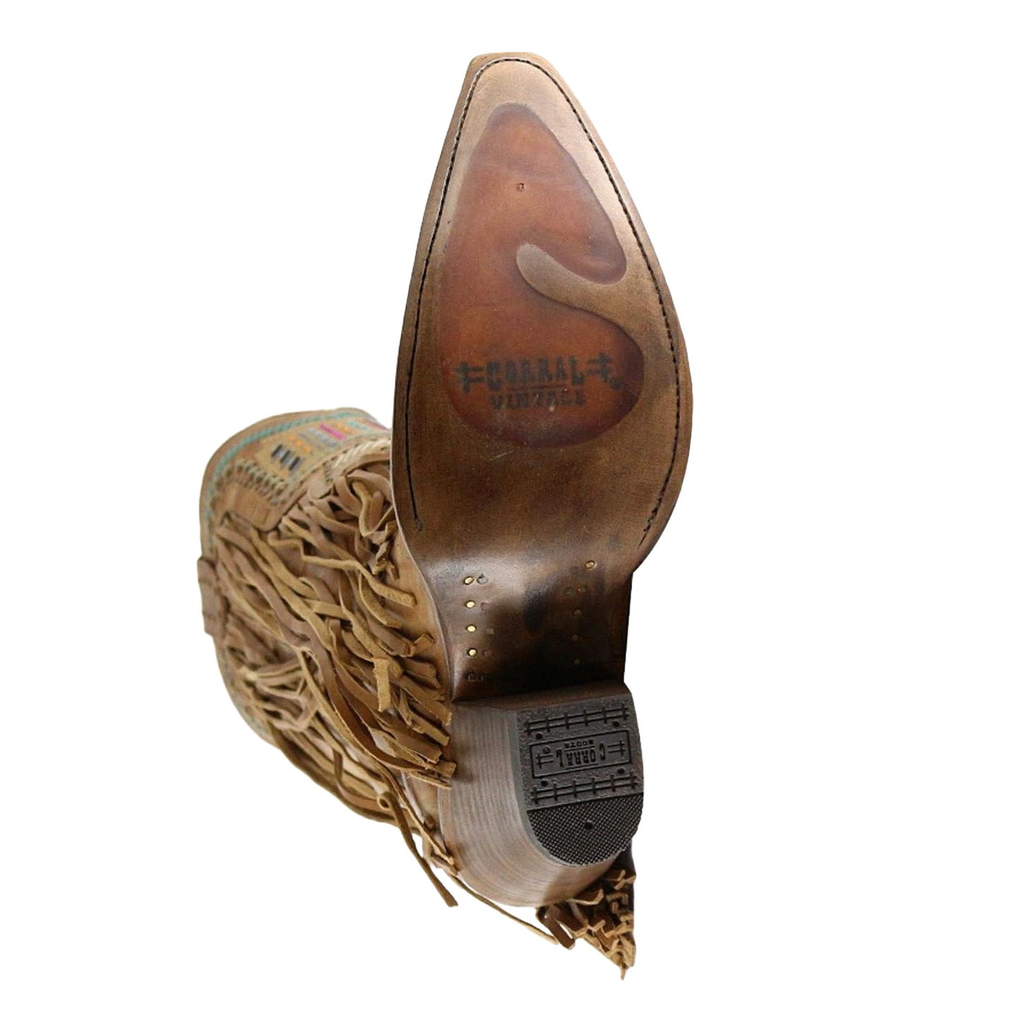 Corral Ladies Brown & Multicolor Crystal Fringe Snip Toe Boots C2910