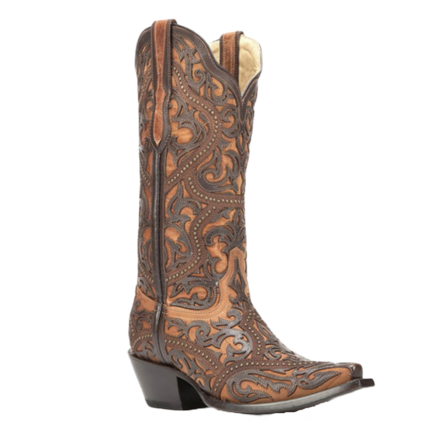 Corral Ladies Brown Full Overlay and Stud Boots G1309