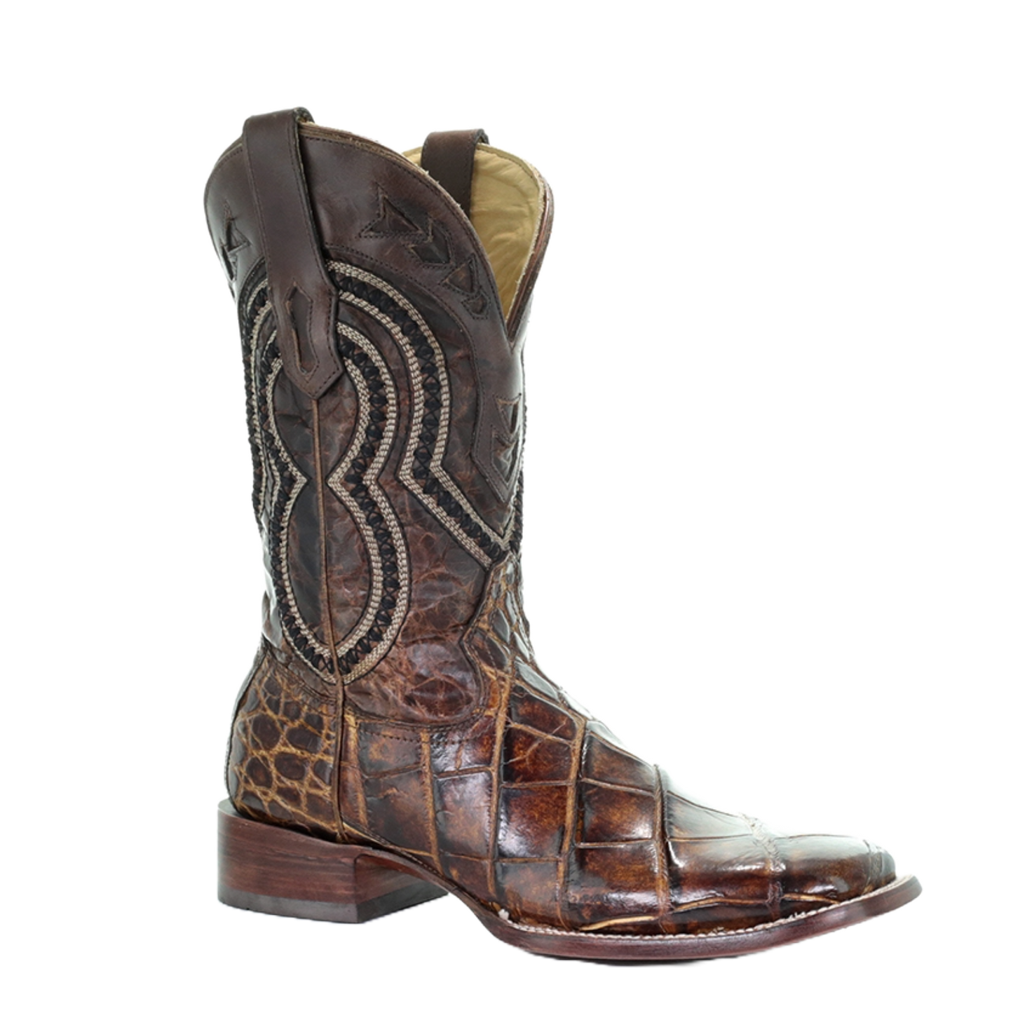 Corral Men's Brown Alligator Wide Square Toe Western Boots A3083