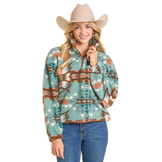 Rock & Roll Denim Ladies Stillwater Aztec 1/4 Zip Sherpa Pullover BW91C07014-85