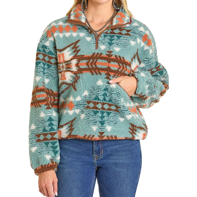 Rock & Roll Denim Ladies Stillwater Aztec 1/4 Zip Sherpa Pullover BW91C07014-85