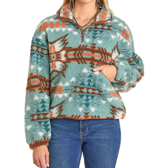 Rock & Roll Denim Ladies Stillwater Aztec 1/4 Zip Sherpa Pullover BW91C07014-85