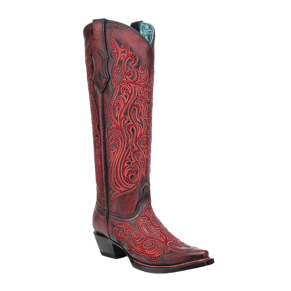 Corral Ladies Crystals Red & Black Western Tall Boots A4869