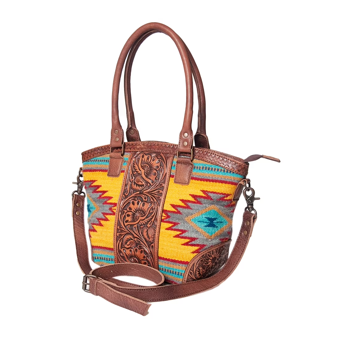 American Darling Floral Tooled Aztec Leather Handbag Purse