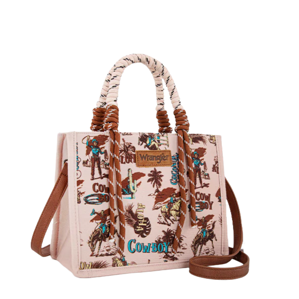 Wrangler Ladies Cowboy Print Dark Pink Tote/Crossbody WG206-8122DPK