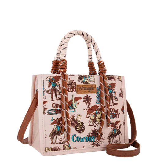 Wrangler Ladies Cowboy Print Dark Pink Tote/Crossbody WG206-8122DPK