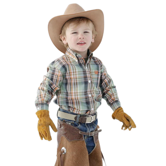 Cinch® Toddler Boy's Orange & Green Plaid Button Down Shirt MTW7062296