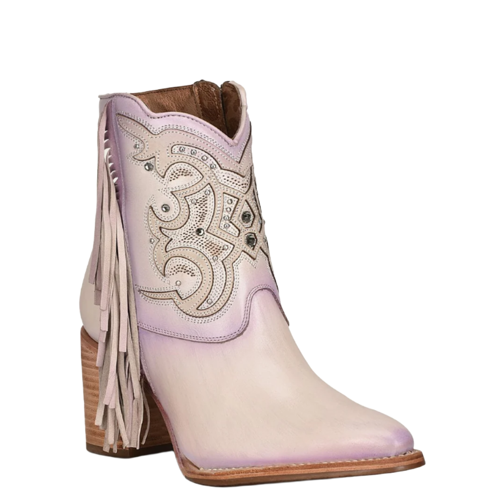 Cuadra Ladies Lilac Overlay & Studs With Fringe Pointed Toe Booties CU708