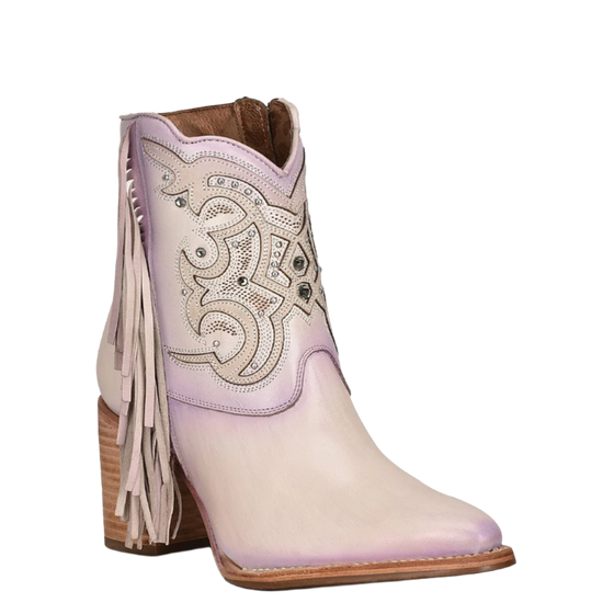 Cuadra Ladies Lilac Overlay & Studs With Fringe Pointed Toe Booties CU708