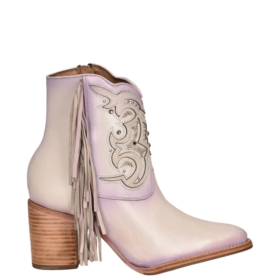 Cuadra Ladies Lilac Overlay & Studs With Fringe Pointed Toe Booties CU708