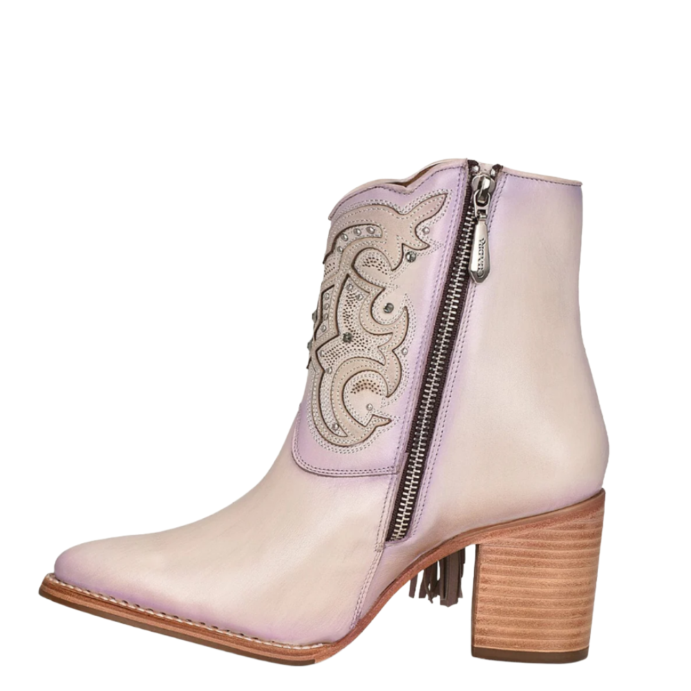 Cuadra Ladies Lilac Overlay & Studs With Fringe Pointed Toe Booties CU708