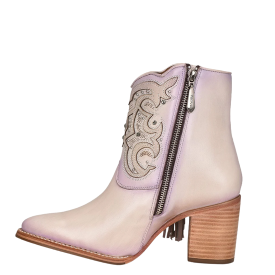 Cuadra Ladies Lilac Overlay & Studs With Fringe Pointed Toe Booties CU708