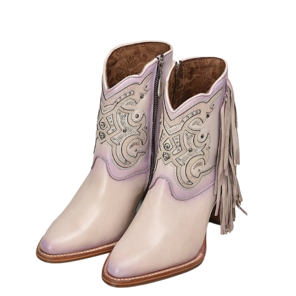 Cuadra Ladies Lilac Overlay & Studs With Fringe Pointed Toe Booties CU708