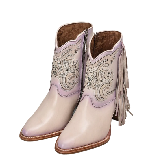 Cuadra Ladies Lilac Overlay & Studs With Fringe Pointed Toe Booties CU708