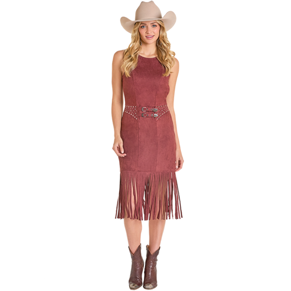 Rock & Roll Ladies Wine Microsuede Fringe Dress BWD0R07779-63