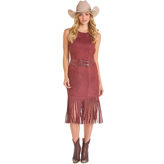 Rock & Roll Ladies Wine Microsuede Fringe Dress BWD0R07779-63