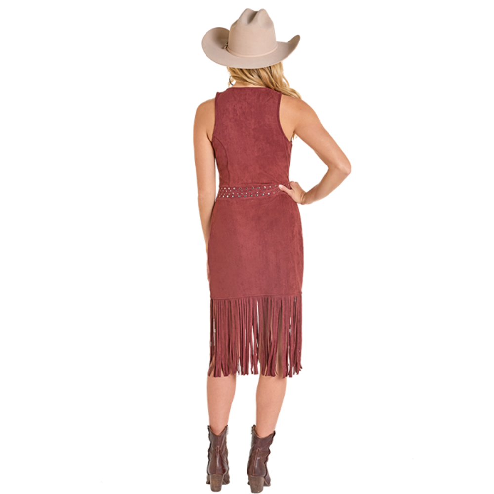 Rock & Roll Ladies Wine Microsuede Fringe Dress BWD0R07779-63