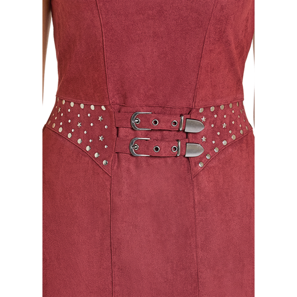 Rock & Roll Ladies Wine Microsuede Fringe Dress BWD0R07779-63