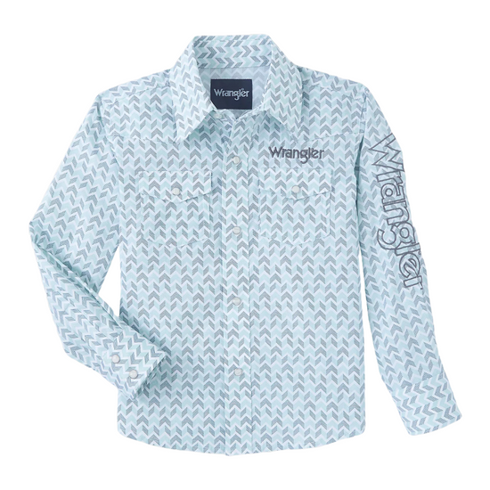 Wrangler Boy's Western Logo Aqua & Grey Snap Shirt 112346230