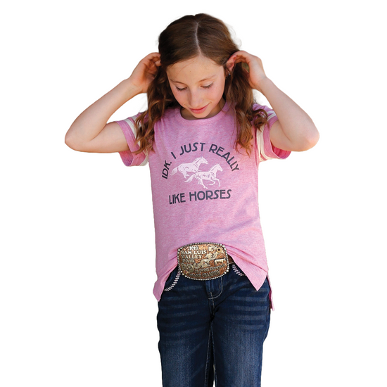 Cruel Denim Girl's "I Like Horses" Heather Pink Short Sleeve T-Shirt CTK8370002