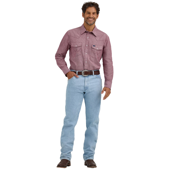 Wrangler Men's Classic Chambray Brown Button Down Work Shirt 112367725