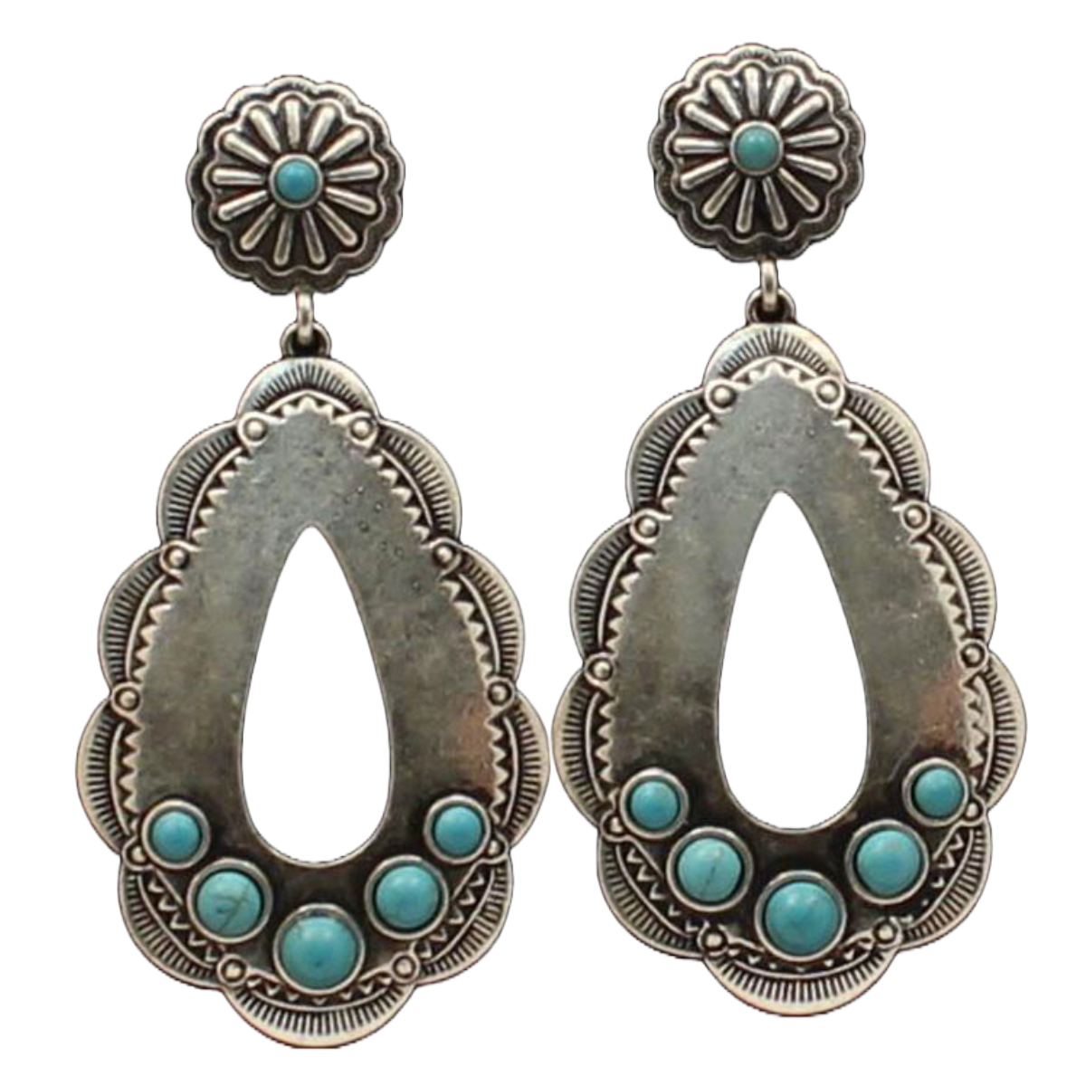 M&F Western Ladies Oval Silver & Turquoise Earrings D4600120