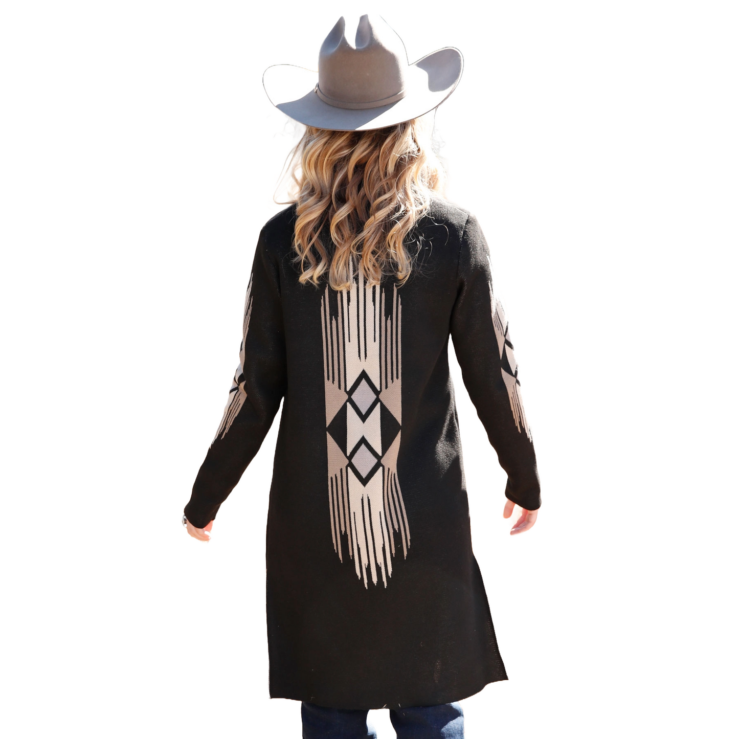Aztec Mid Cinch Ladies Western Black Aztec Print Mid Length Duster CWK7408002