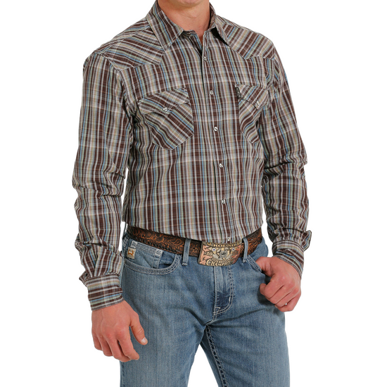 Cinch® Men's Plaid Brown Snap Down Shirt MTW1303066