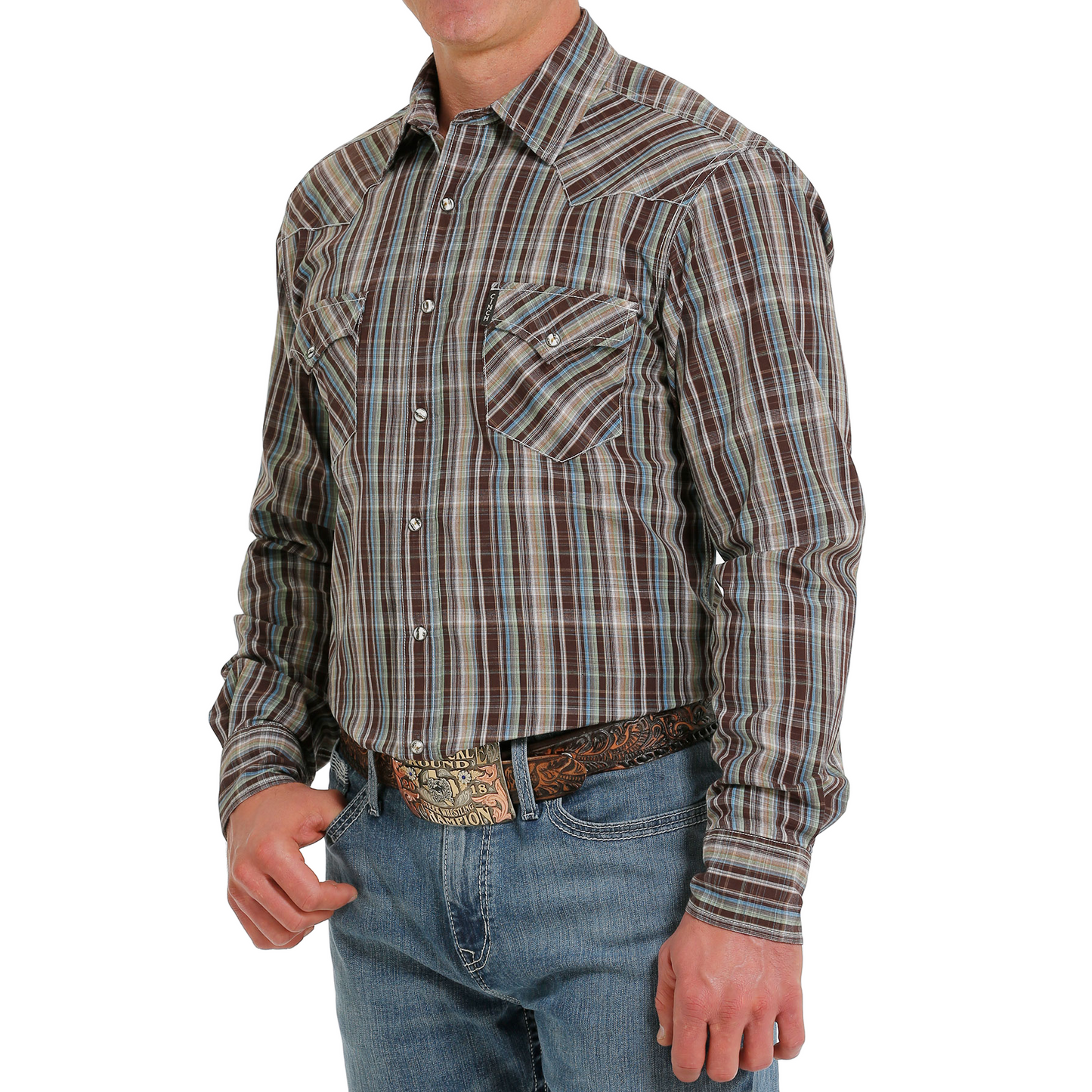 Cinch® Men's Plaid Brown Snap Down Shirt MTW1303066