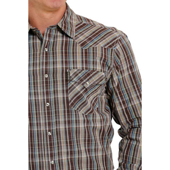Cinch® Men's Plaid Brown Snap Down Shirt MTW1303066