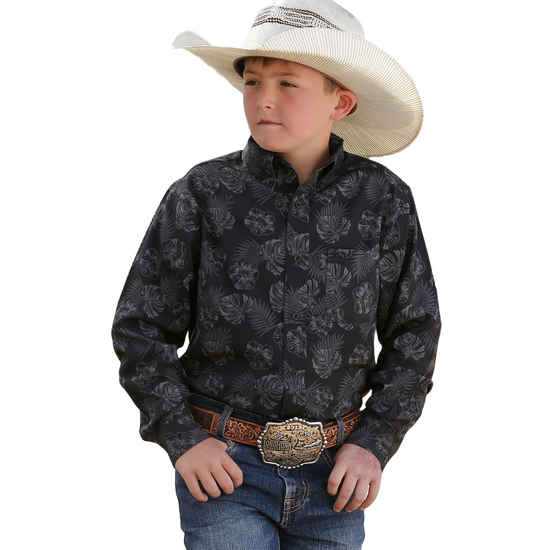 Cinch® Boy's Black Tropical Button Down Shirt MTW7060311