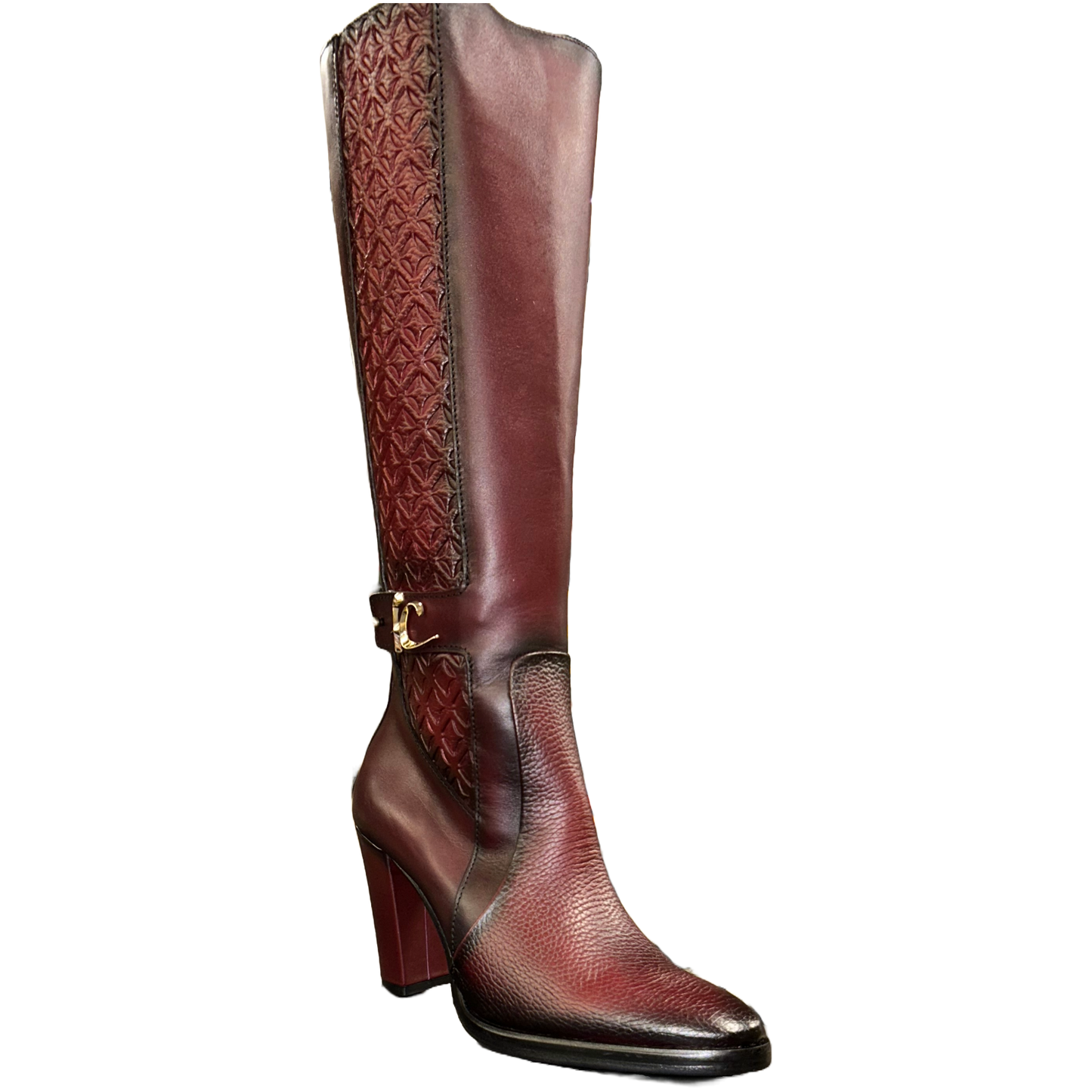 Cuadra Ladies Black Cherry Zipper Round Toe Tall Boots FC979