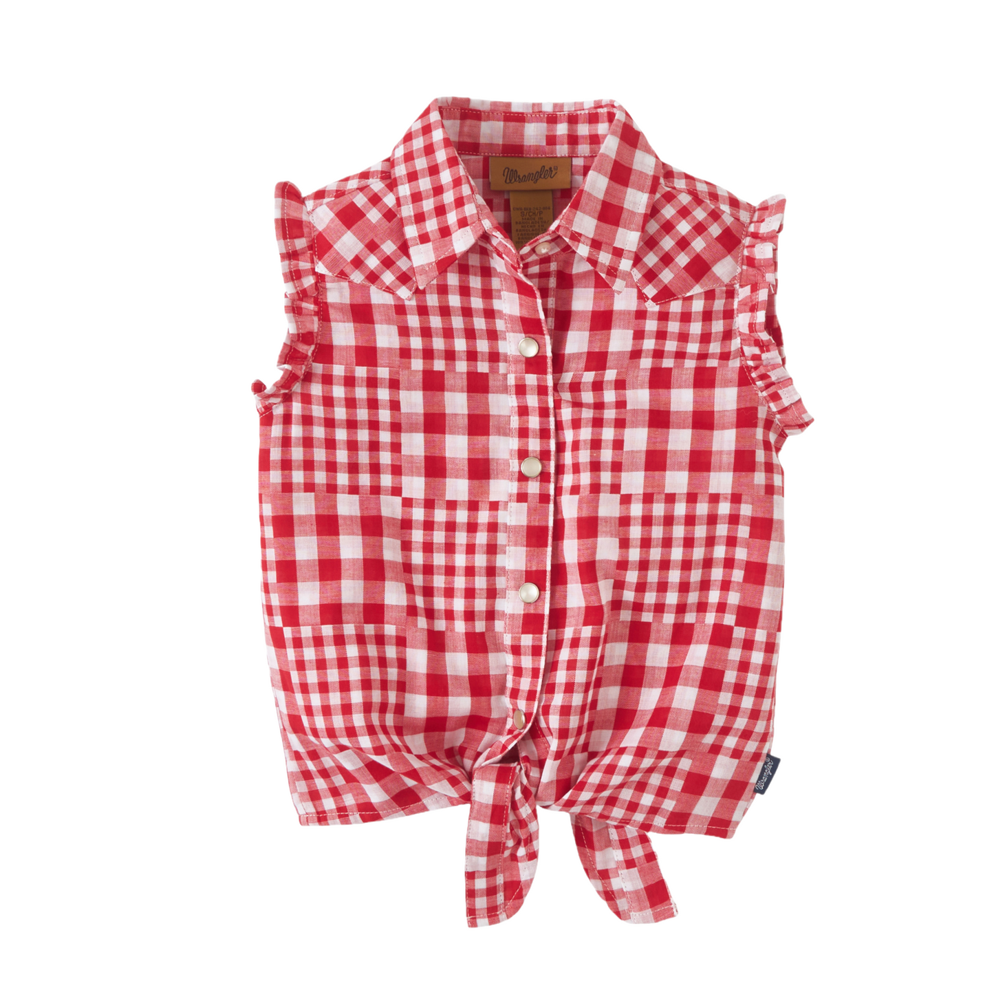 Wrangler Girl's Snap Sleeveless Tie Front Red Shirt 112346581