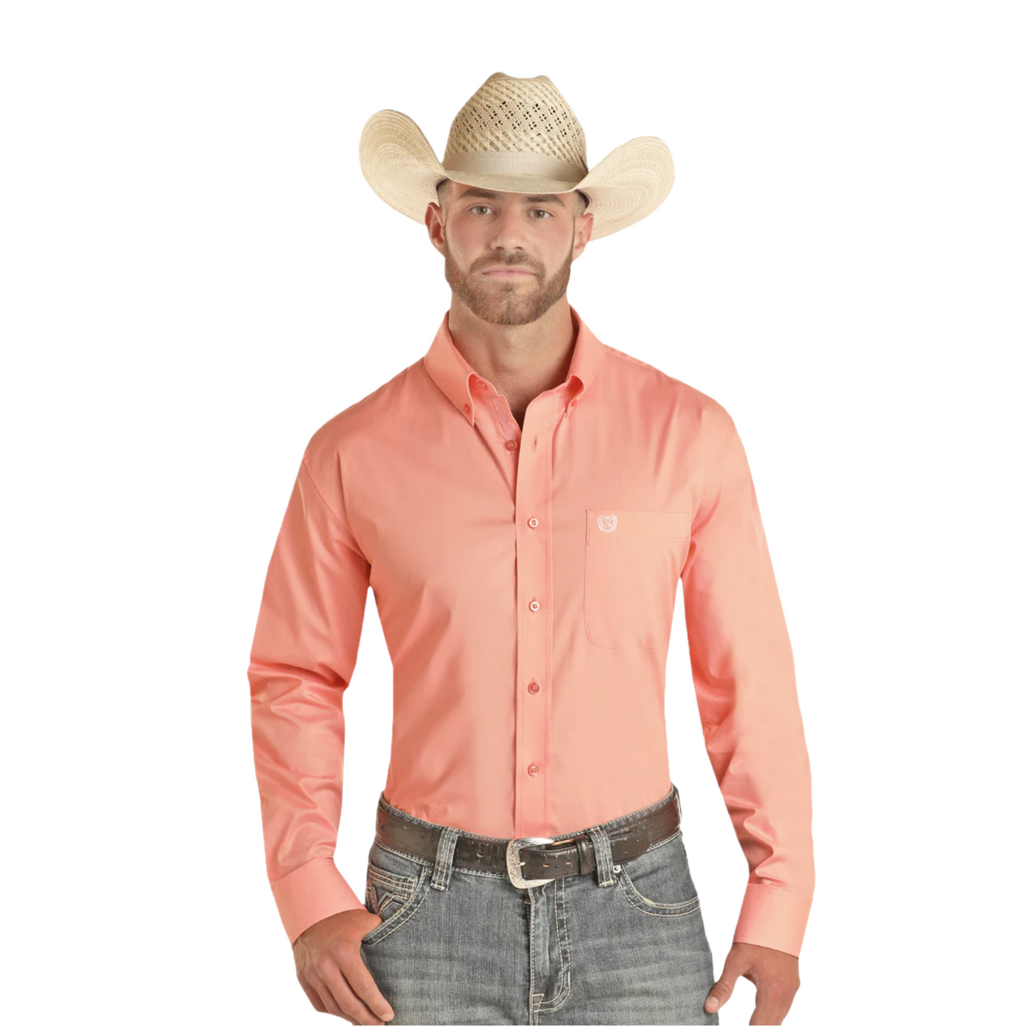 Panhandle Men's Solid Poplin Melon Pink Snap Shirt PMN2S03154-94