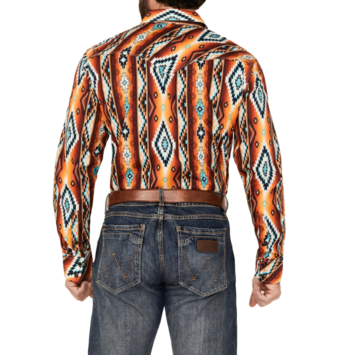 Rock & Roll Denim Men's Aztec Orange Snap Shirt BMN2S03953