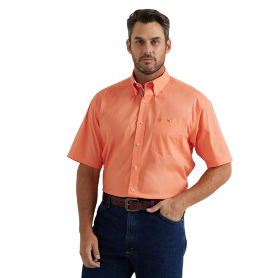 Wrangler Men's George Strait Spicy Orange Button Down Short Sleeve Shirt 112346543